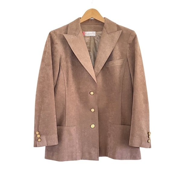 Vintage Abe Schrader Ultra Suede Peak Lapel Button Front Blazer Jacket Tan Small - Picture 1 of 16